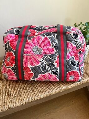 Vera Bradley Bold Cherry Blossoms Quilted Duffle Bag. Pink and Gray Floral